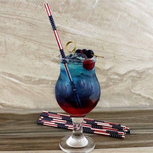 BarConic® "Eco-Friendly" Paper Straws - 7 3/4" USA Flag -