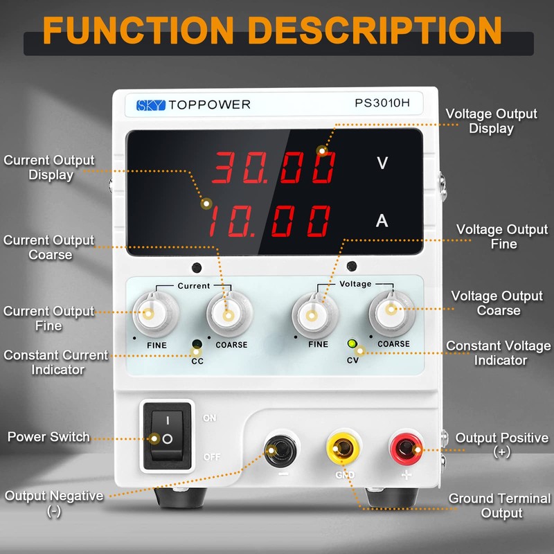DC Power Supply Variable,0-30V 0-10A Adjustable Regulated Bench Lab Power