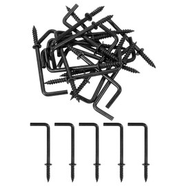 sourcing map Right Angle Hooks, 20Pcs 2" L Shaped Screw Hooks Screw in Hooks, 7 Shape Right Angle Metal Screw Hooks for Hanging, Black