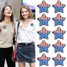 10Pcs Glitter American Flag Star Iron on Patch,Independence Day Embroidered Patches,4th of July Assorted Repair Sew Applique for Patriotic Memorial Day Clothing Bags Hats Decoration