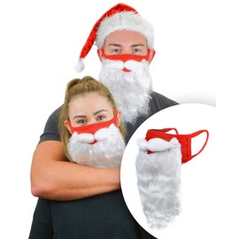 ENCASED (3 Pack) Holiday Santa Beard Face Mask Costume for Adults - Bulk 2021 (One Size fits All) Red