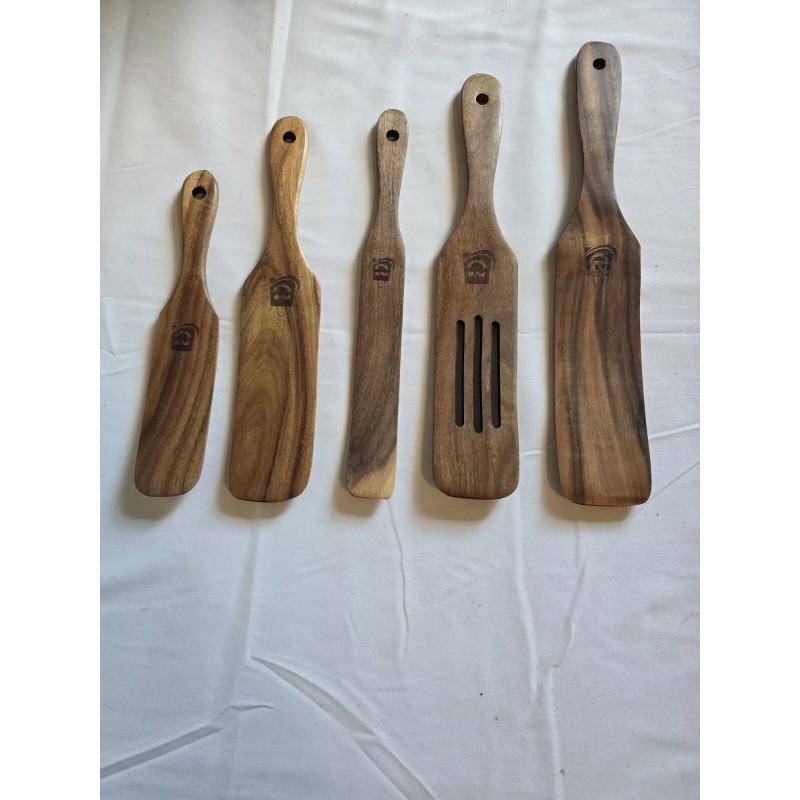 ADE 5PCS Wooden Spurtles Set, Non-Stick Natural teak Wood Spatulas