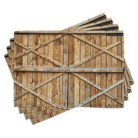 ABAKUHAUS Rustic Place Mats 8 Pieces, Traditional Wooden Door Farmhouse Architecture Antique Village Theme Photo, Washable Fabric Dining Room Kitchen Table Decorations, Light Brown