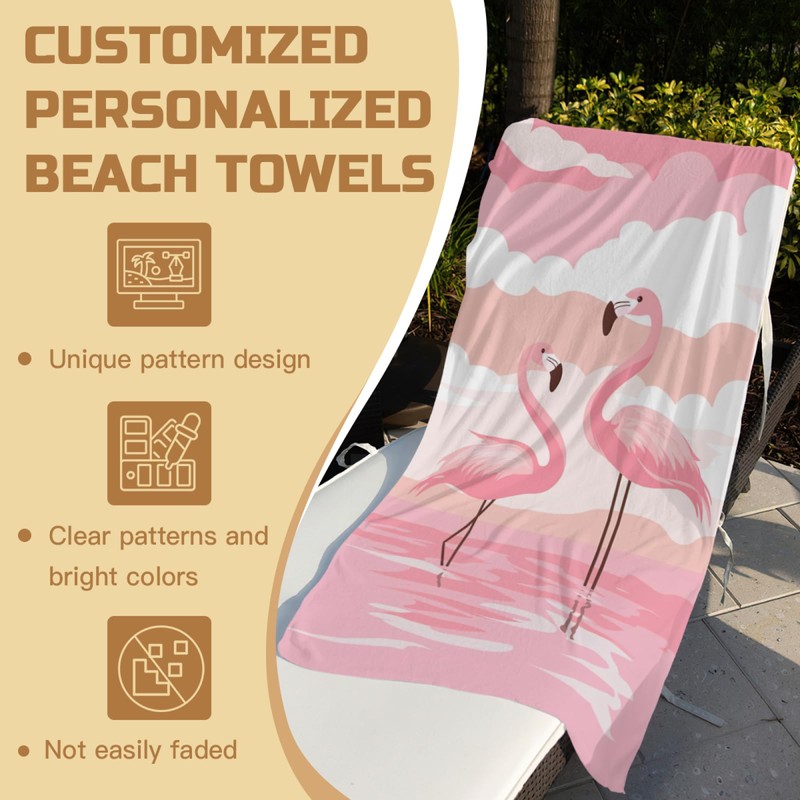 Feeuoai Kids Oversized Beach Towel Flamingo Sandproof Microfiber Woman Beach