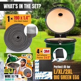 Gasket for Big Green Egg Large/XL/XXL - 16 FT Wire Mesh Gasket - Fiberglass BGE Gasket - Compatible with Big Green Egg - Accessories & Parts for Grill by Smoker Chef
