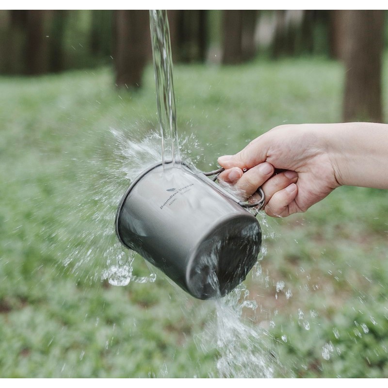Boundless Voyage Single Walled Titanium Cup with Lid Folding Handle