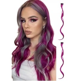 2 x Clip-In Hair Extension Highlights Streaks, Colourful Hair Highlights (Curly Light Violet x 2)