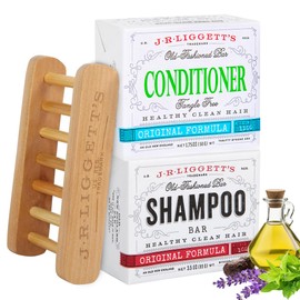 J.R.LIGGETT’S Solid Shampoo and Conditioner Bar Set with Wooden Shelf - Original Formula Shampoo Bar 3.5oz & Conditioner Bar 1.75oz - All Natural, Plant-Based Ingredients for Manageable Hair -USA Made