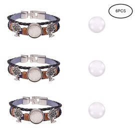 SUNNYCLUE DIY 3 Sets 7.75" Braided Leather Bracelet Making Kit Multilayer Rope Bangle Cuff Wristband with Blank Alloy Cabochon Bezel Tray, Clear Glass Cabochon 18mm, Tree, Antique Silver