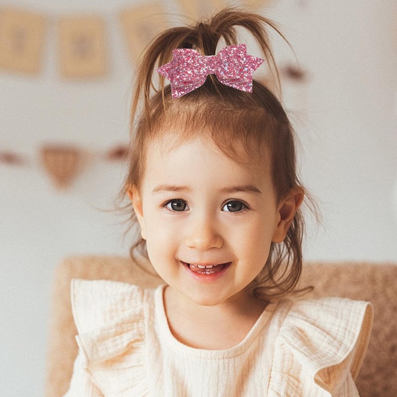 2PCS Pink Hair Bows, Sequin Bows Hair Clips for Girls