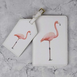 Azeeda 'Flamingo' Passport Cover & Luggage Tag Travel Set (PA00024586)