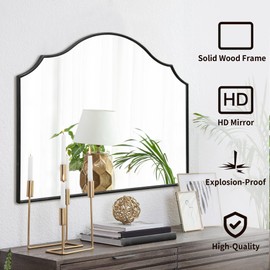 Besdomus Black Scalloped Arched Mirror: 35"x26" Large Modern Wall Mirror - Minimalist Decorative Dresser Mirrors for Vanity/Bedroom/Fireplace/Living Room/Entryway/Wall Decor