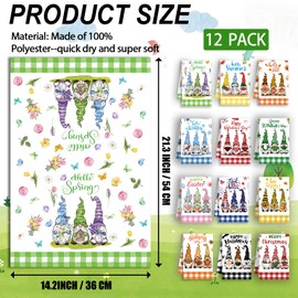 MALEBAZI Gnomes Seasonal Kitchen Hand Towels Set of 12, Cute Kitchen Towels Gnome Holiday Dish Towels for Kitchen, Spring Summer Fall Winter Absorbent Dishcloths Decorative Wash Cloths 21.3x14.2 Inch