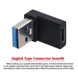 Cablecc USB-C tipo C hembra de 90 grados en ángulo a USB 3.0 A macho adaptador de datos para computadora portátil de computadora