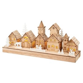Lumineo LED Wood Village Center Scene, 5.3" Tall, Warm White LEDs, Battery Operated