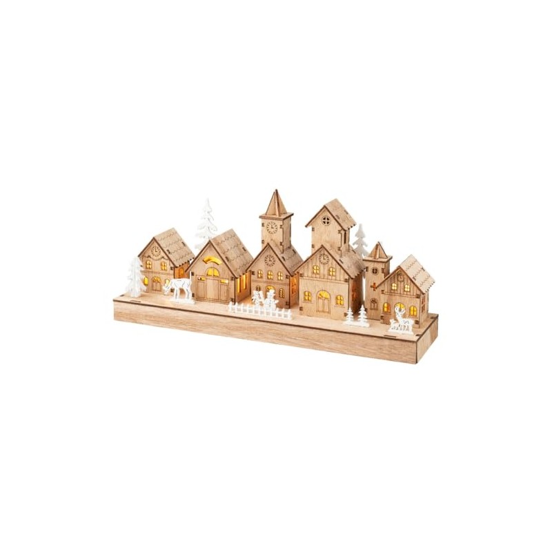 Lumineo LED Wood Village Center Scene, 5.3" Tall, Warm White