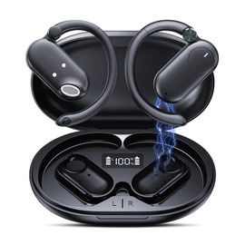 QYGCKJ Open Ear Headphones, Adjustable Ear Hooks, Ultra-Comfort, Powerful Sound, Clear Calls, IP55, Wireless Charging, 36H Playtime, True Wireless Bluetooth Earphones with Mic for Running, Cycling