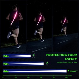 Ylzzrs Reflective Sash Gear for Walking at Night,LED Reflective Belt Safety Lights,Lights for Night Dog Walking,High Visibility Type-C Rechargeable with Phone Holder for Men Women(Pink)