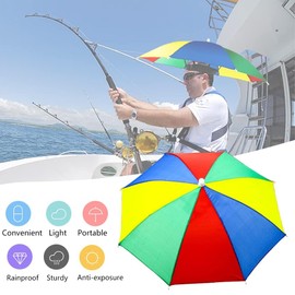 Semazz Regenschirmhut,2 PCS Regenbogen Sonnenschirm Kopf Angeln-Regenschirm-Hut mit Elastischen Bändern Verstellbarer Regenschirmmütze Sonnenschirm für Erwachsene Kinder Outdoor Angeln Gartenarbeit