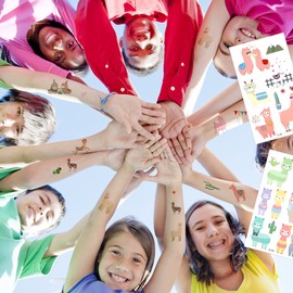 cobee Pack of 90 Cute Llama Temporary Tattoos for Children, 10 Sheets Alpaca Cactus Theme Temporary Stickers Waterproof Body Fake Stickers Birthday Party Favours Accessories