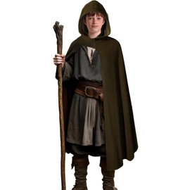 Kids Medieval Renaissance Hooded Cloak Costume Boys Girls Cape Archer Hunter Ranger Wizard Robe Cosplay Brown S