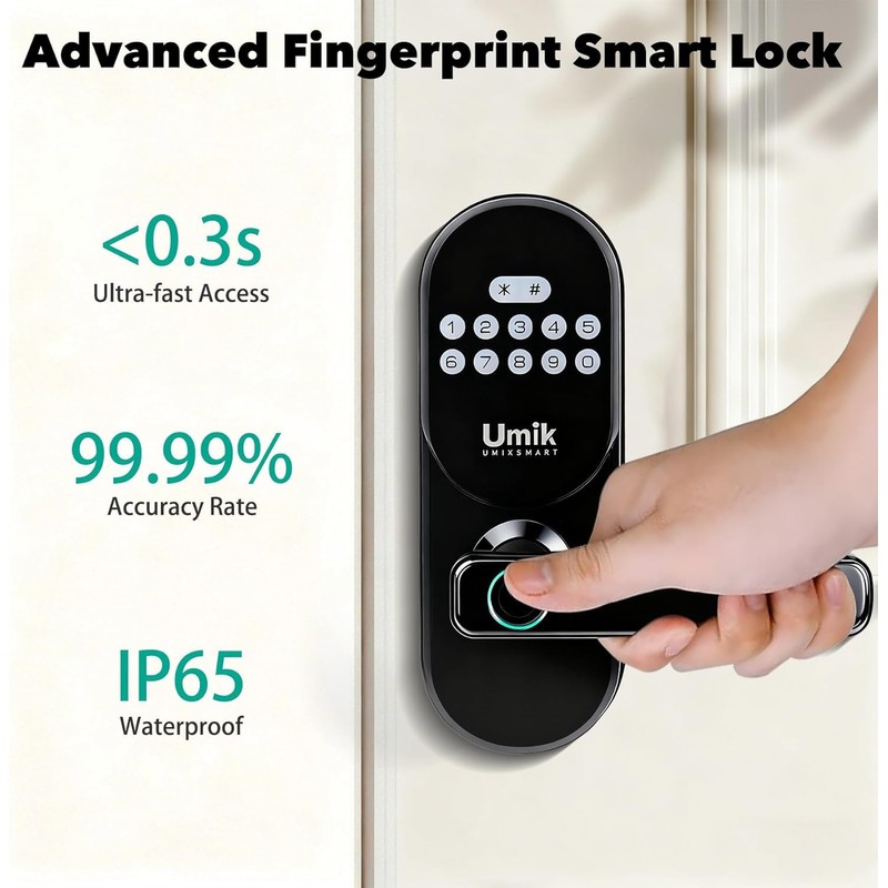 UMIK UMIKSMART Smart Fingerprint Door Lock with Handle, Keyless Front