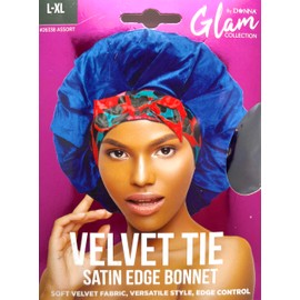 DONNA Velvet Tie Satin Edge Bonnet, Shower Cap for Women, Satin Bonnet for Sleep XL Size, 1pc PURPLE COLOR