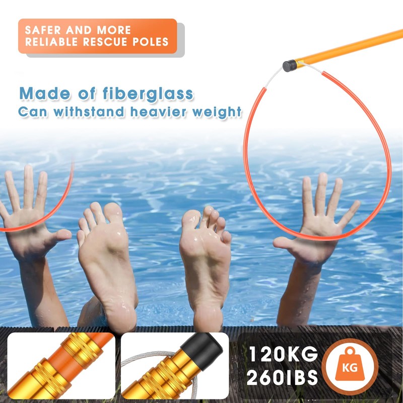 Zilipex 15ft Pool Safety Hook for Poles, Pool Rescue Hook,