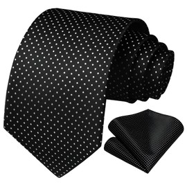 HISDERN Mens Black Tie Polka Dot Ties and Pocket Square Set Formal Classic Elegant Necktie & Handkerchief for Business Wedding Party
