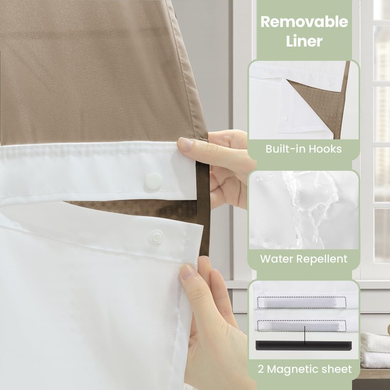 Inhousolu Extra Long No Hook Shower Curtain with Snap in