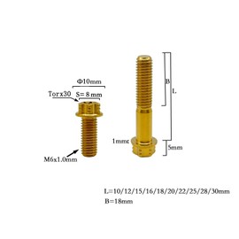 RISON-Titanium Titanium Screws M6 x 1.0 x 16 mm, Pack of 5 Flange Screws Torx Head Flange Screws Hex Screws Thread Screws GR5 Titanium Bolt Fixings for Motorcycles Bicycle Car
