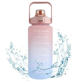 KPBKQLGA 2L Motivational Gradient Sports Water Bottle with Time & Capacity Marker, BPA-Free, Daily Measured Tracking, Perfect for Home, School, Office, Gym, Camping, Gifts (Purple)