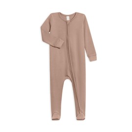 Colored Organics Baby Zip-Up Footed Sleeper with 2-Way Zipper - Newborn Organic Cotton Pajamas - Truffle - 6-12M