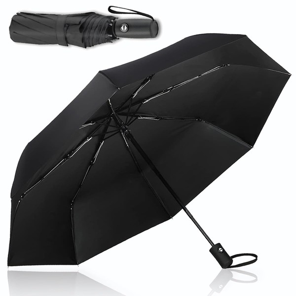 huipinghu Compact Travel Folding Black Umbrella,Durable Rain Windproof Portable Umbrella
