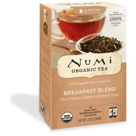 Numi Organic Breakfast Blend Black Tea (18 Non-GMO Bioegradable Tea Bags) (Pack of 4)