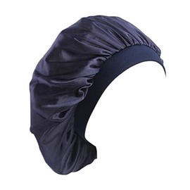 beauty YFJH Women's Soft Satin Silk Salon Bonnet Night Sleeping Wide Band Hat Chemo Hair Loss Cap (Navy)