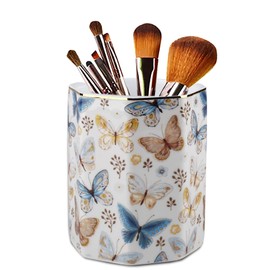 Jwest Pen Holder, Makeup Brush Holder Ceramic Shiny Gold Leopard Cheetah Pattern Animal Pencil Cup for Girls Women Durable Stand Desk Organizer Storage Gift for Office, Classroom, Home Light Brown