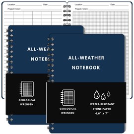 WRENBEN 2PCS Geological Graph Weatherproof Spiral Notebooks 4.8"x7" with All Weather Stone Paper and Waterproof PVC Cover, 100 Pages per Pocket Notepad, A6 Medium Size Steno Pads (Geological, Blue)