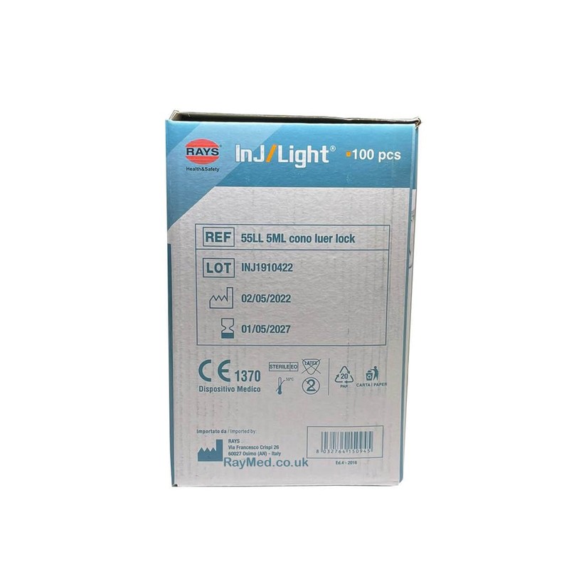 Sterile Rays 5ml Luer Lock Syringes box 100