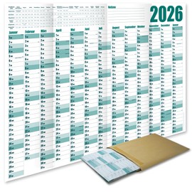 Year Planner Wall Calendar 2026 – DIN A1 Wall Planner – Large XXL Annual Calendar Folded – with Holidays and School Holiday Overview – Optimal Year Planning and Holiday Planner (Turquoise, 1)