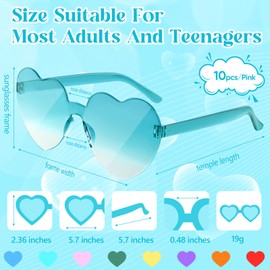 NACHLYNN 10 Pairs Heart Sunglasses Rimless Heart Shaped Sunglasses Color Glasses for Costumes Cosplay(Gradient Multicolor)