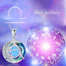 TOUPOP Libra Necklace Gifts for Women Sterling Silver Zodiac Sign Constellation Pendant Necklaces Pink Tourmaline October Birthstone Jewelry Blue Crystal Birthday Mothers Day Gifts for Women Her Mom