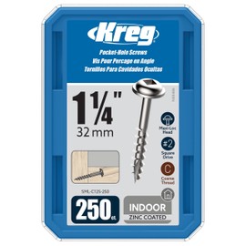 Kreg SML-C125-250 Zinc Pocket Screws, 1 1/4 Inch #8 Coarse Thread, Maxi-Loc Head, (250 Count)
