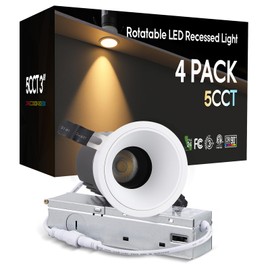 TORCHSTAR 3 Inch 5CCT Anti Glare LED Recessed Lights with J-Box, Trimless Gimbal LED Recessed Ceiling Light, Deep Trim Canless Downlight, 2700-5000K Selectable, Ultra Narrow Frame, ETL FCC, Pack of 4