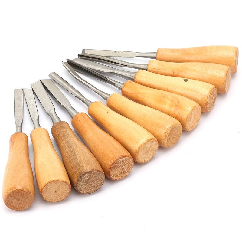 Carving Tools Set, 10Pcs with Wooden Handles in a Wooden