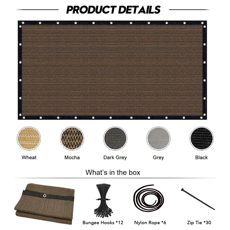 Sunocity 10'X 16' 90% Sun Shade Cloth Outdoor Patio Mocha