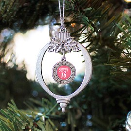 Inspired Silver - Sweet Sixteen Silver Christmas Ornament - Circle Charm Christmas Tree Ornament with Cubic Zirconia - Holiday Hanging Decoration