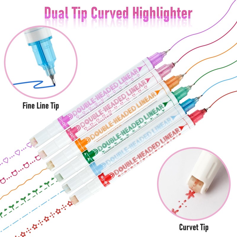 Curve Highlighter Set, Roller Dual Tip Curves Highlighter, Hand Account