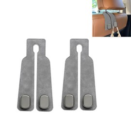 Roucerlin 2 Pieces Car Seat Back Storage Hook, Suede Leather Car Organizer with Double Metal Hooks, Small Purse Hanger Bag Holder for Most Vehicles Headrest Accessories (Gray)