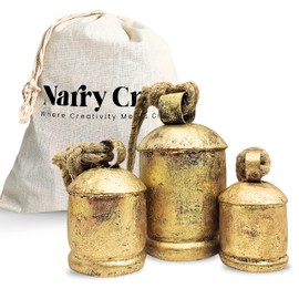 NARRY CRAFT Set of 3 Giant Harmony Chic Cow Bells Huge Rustic Christmas Vintage Handmade Hanging Lucky Bells On Rope (Country Rustic, Large)